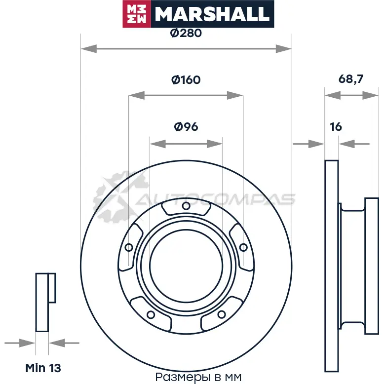 Диск тормозной Ford Transit VII 06- (с кольцом ABS) MARSHALL HJL IK M2000469 1437232122 изображение 1