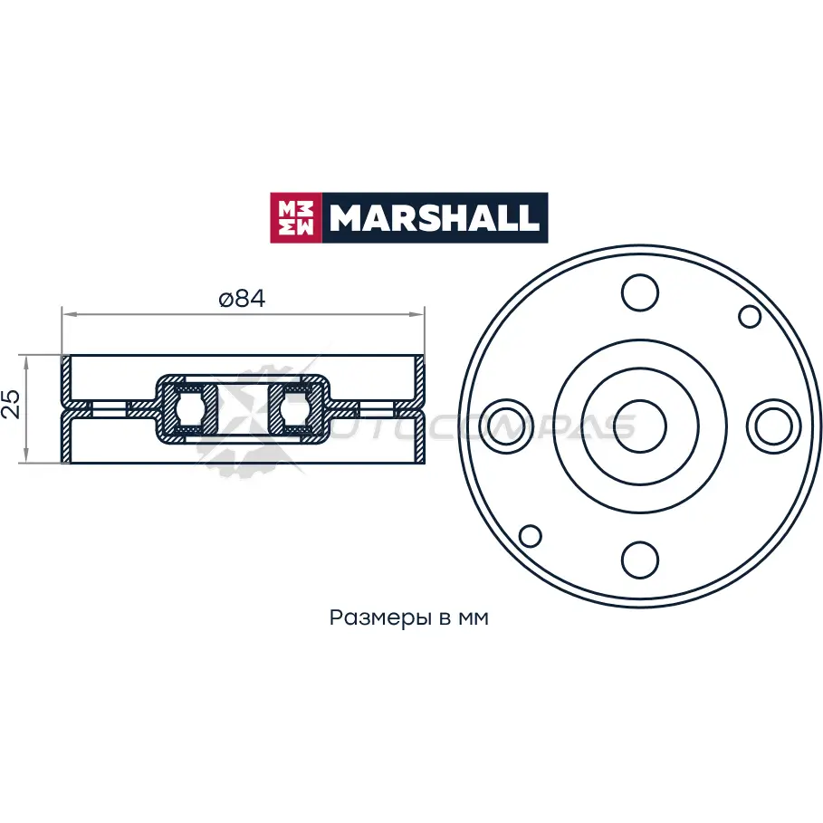 Ролик Nissan Almera II (N16) 00-, Micra II 92-, Primera II (P11), III (P12) 99- MARSHALL 4 4K754 MS7038 1441204808 изображение 1