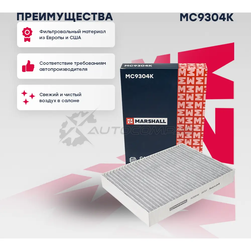 Фильтр салонный угольный Nissan Qashqai II 14-, Renault Espace V 15-, Megane IV 15-, Scenic IV 16- MARSHALL S5 MW3 1441204844 MC9304K - Изображение 1