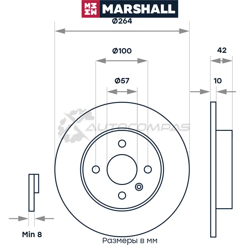 Диск тормозной Opel Combo C 01-, Meriva A 03- MARSHALL 60 J8W8N 1437232187 M2000534 изображение 1