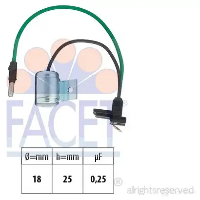 Конденсатор трамблера FACET KW 630 127 EPS 1.130.127 1511042 0.0627 изображение 0