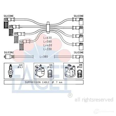 Высоковольтные провода зажигания FACET EPS 1.500.808 KW 359 808 4.8808 1512732