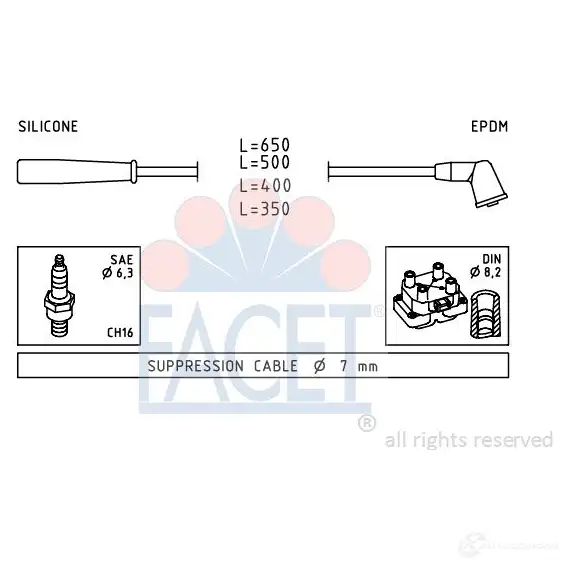 Высоковольтные провода зажигания FACET EPS 1.501.851 4.9851 1512910 KW 360 851 изображение 0