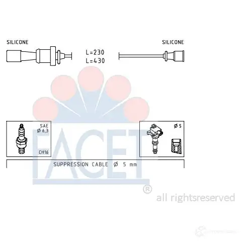 Высоковольтные провода зажигания FACET KW 358 251 4.7251 1512647 EPS 1.499.251 изображение 0
