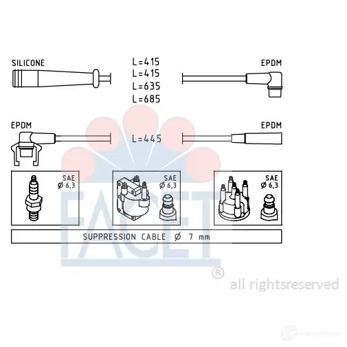 Высоковольтные провода зажигания FACET EPS 1.500.801 KW 359 801 1512730 4.8801