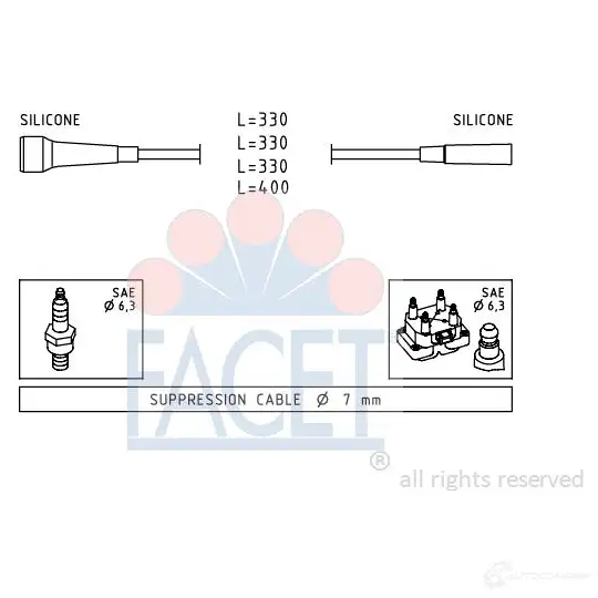 Высоковольтные провода зажигания FACET KW 360 501 4.9501 EPS 1.501.501 1512817 изображение 0