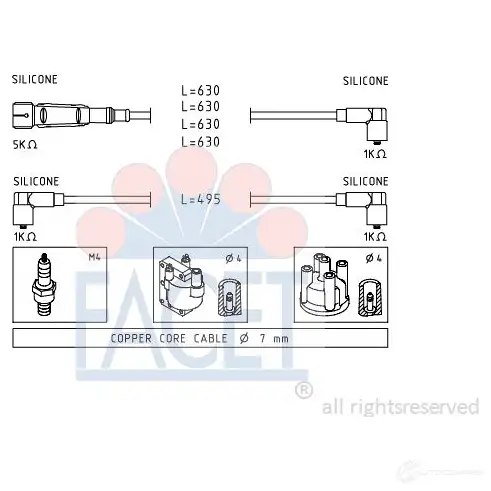 Высоковольтные провода зажигания FACET KW 360 364 4.9364 1512778 EPS 1.501.364