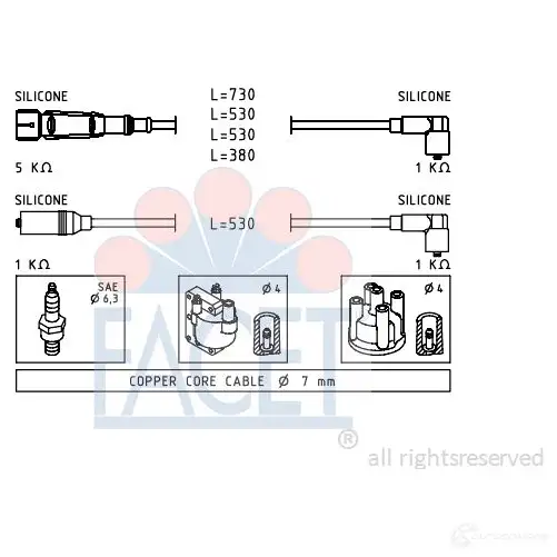 Высоковольтные провода зажигания FACET 1512850 KW 360 609 EPS 1.501.609 4.9609