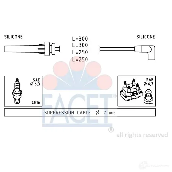 Высоковольтные провода зажигания FACET 1512823 KW 360 508 4.9508 EPS 1.501.508 изображение 0