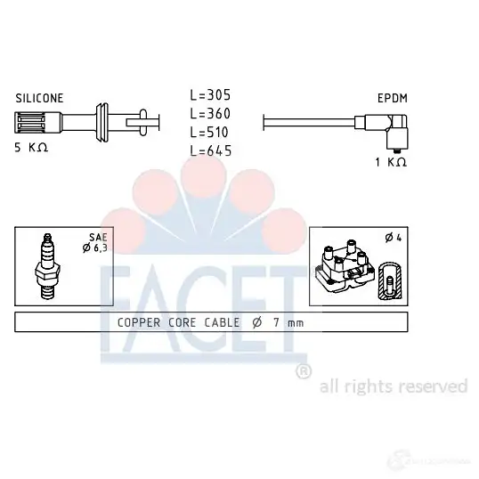 Высоковольтные провода зажигания FACET EPS 1.500.700 1512718 KW 359 700 4.8700