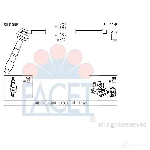 Высоковольтные провода зажигания FACET 4.9658 KW 360 658 EPS 1.501.658 1512864 изображение 0