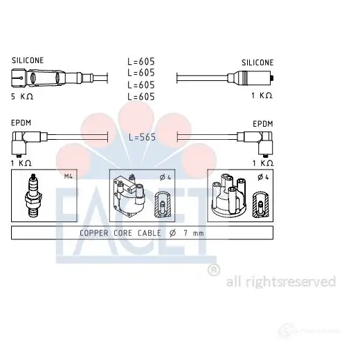 Высоковольтные провода зажигания FACET 1512721 KW 359 725 4.8725 EPS 1.500.725