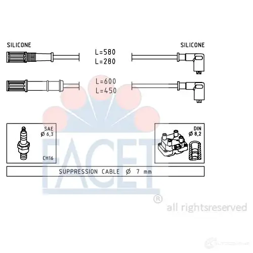 Высоковольтные провода зажигания FACET 1512804 KW 360 451 EPS 1.501.451 4.9451 изображение 0