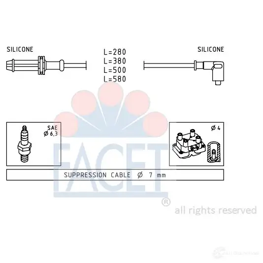 Высоковольтные провода зажигания FACET KW 360 374 1512780 4.9374 EPS 1.501.374 изображение 0