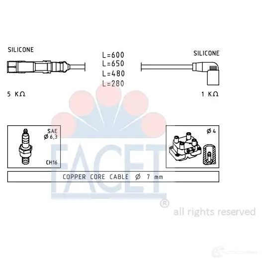 Высоковольтные провода зажигания, комплект FACET 49484 KW 360 484 1512811 EPS 1.501.484 изображение 0