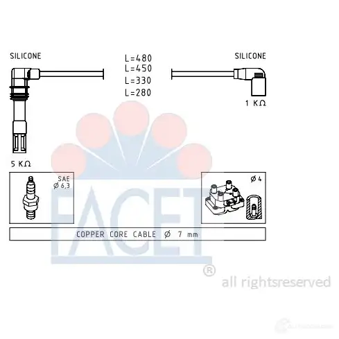 Высоковольтные провода зажигания FACET EPS 1.501.575 KW 360 575 1512841 4.9575 изображение 0