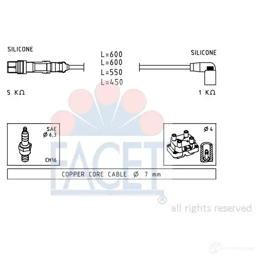 Высоковольтные провода зажигания FACET EPS 1.499.248 4.7248 KW 358 248 1512645 изображение 0