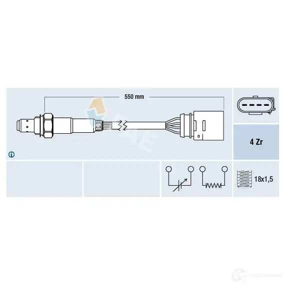 Лямбда зонд, кислородный датчик FAE 1991258 THM2 8M 8435050619360 77150 изображение 0