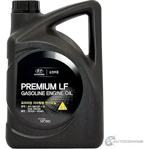 Моторное масло синтетическое Premium LF Gasoline SAE 5W-20, 4 л HYUNDAI/KIA 43745865 0510000451 QTFN4 PN изображение 0