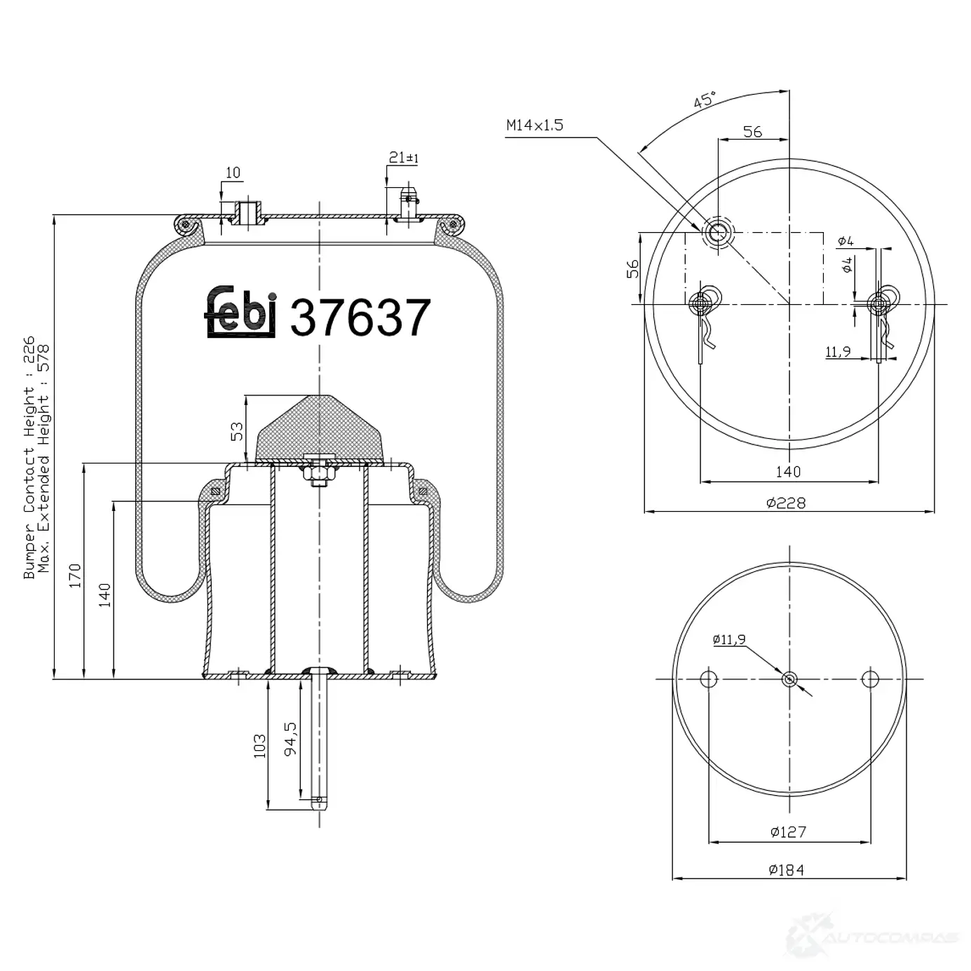Пневмоподушка FEBI BILSTEIN 37637 1083917 4027816376378 G 7WRBBG