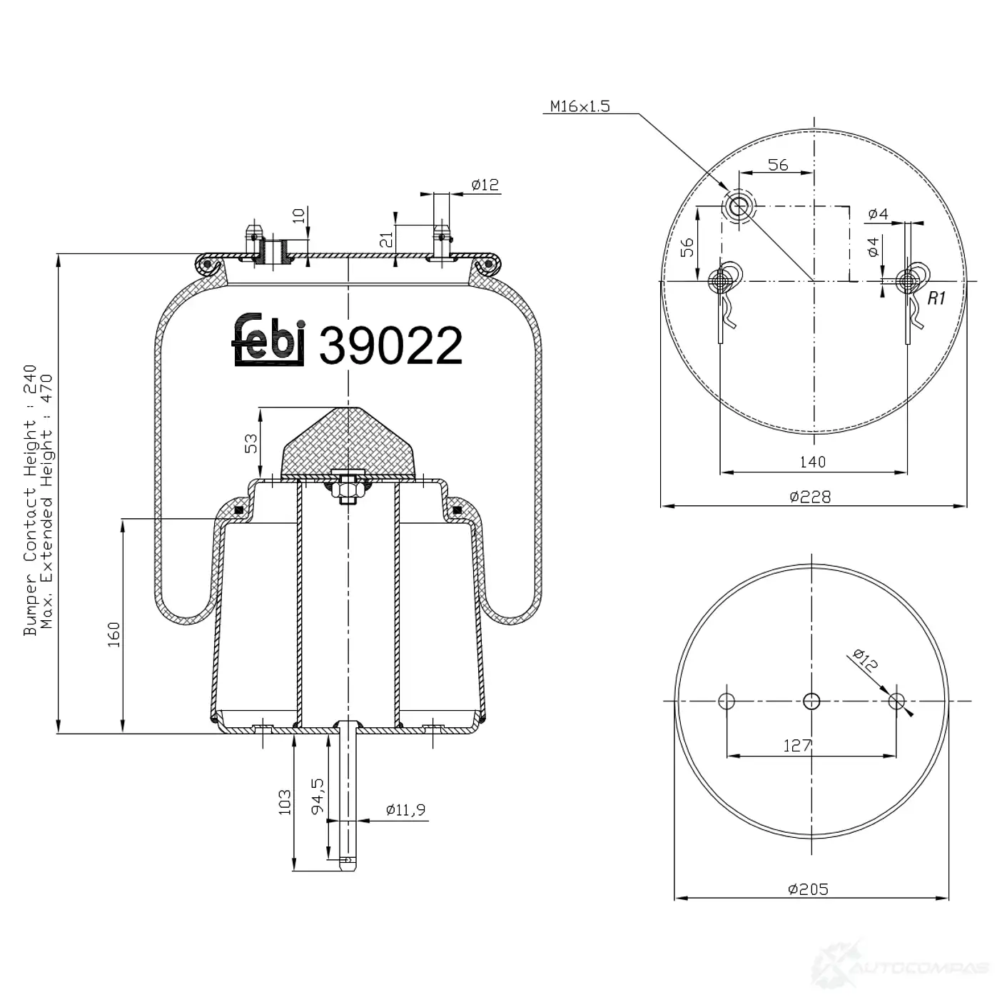 Пневмоподушка FEBI BILSTEIN USGI6J L 1085298 4027816390220 39022 изображение 0