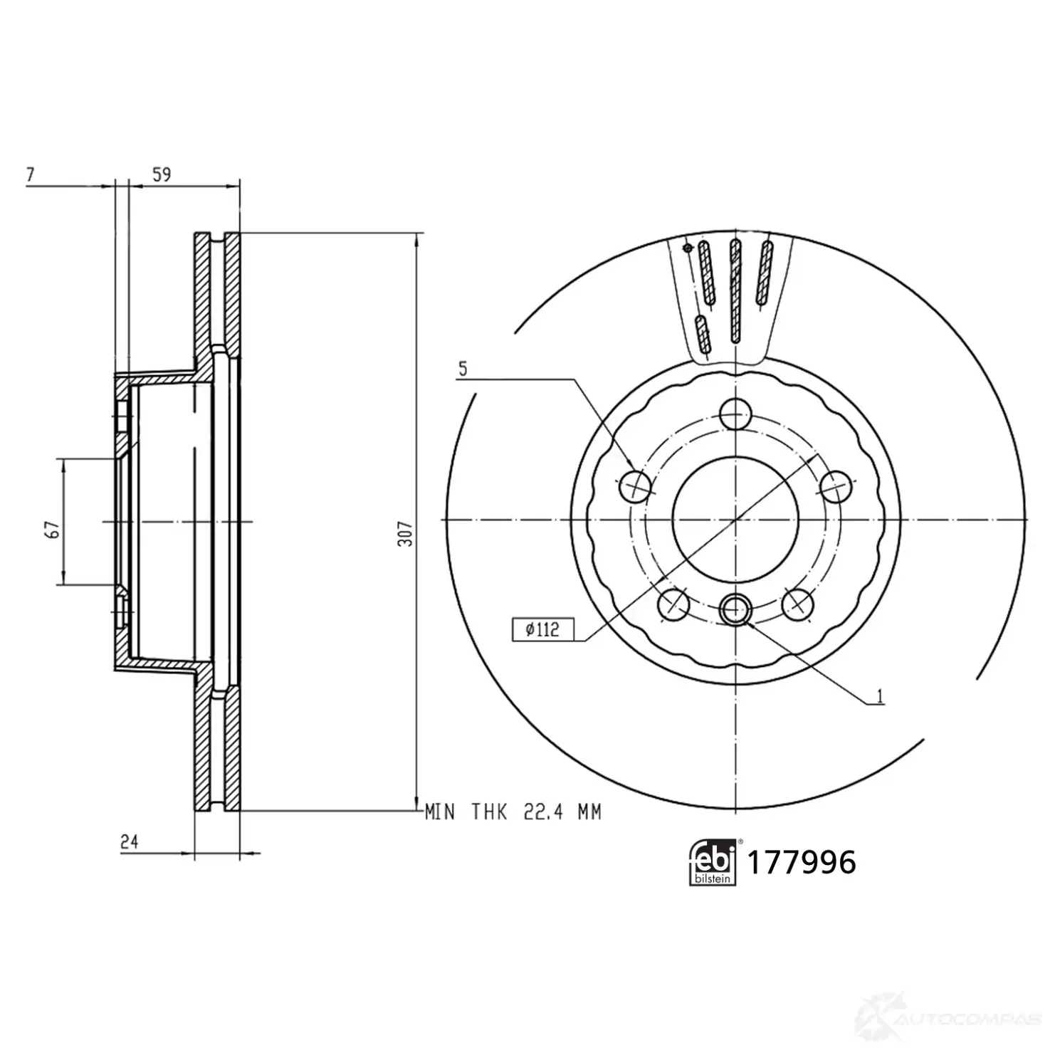 Тормозной диск FEBI BILSTEIN G 5KN1IH 177996 1438331130