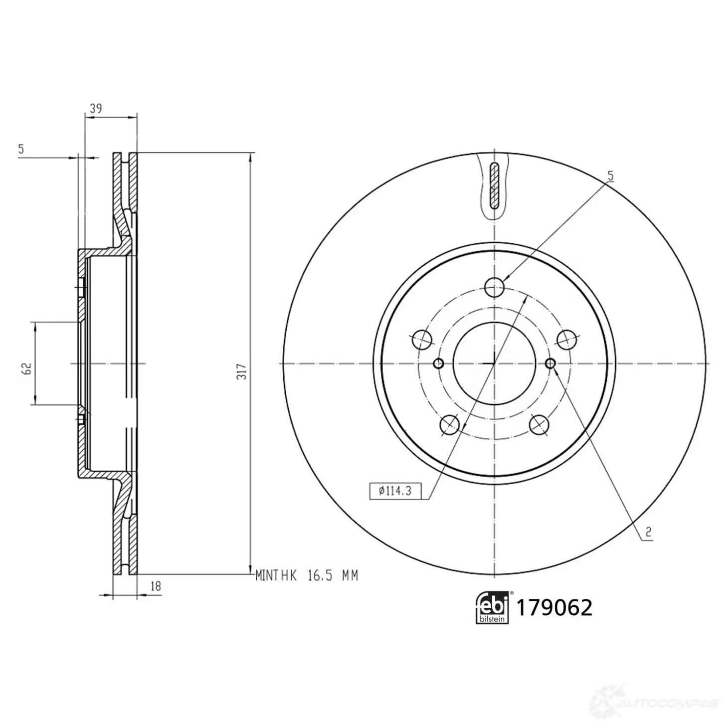 Тормозной диск FEBI BILSTEIN 179062 H2PV OI 1439886008 изображение 0