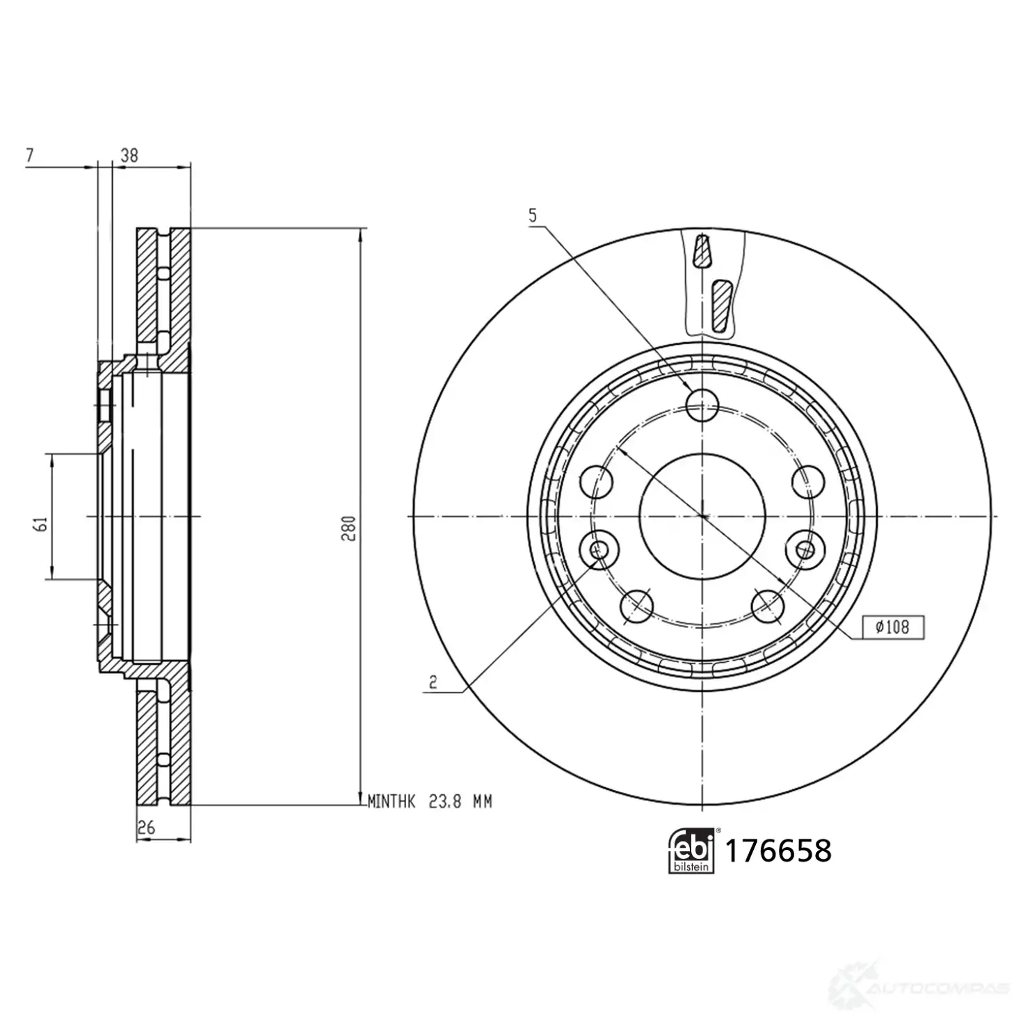 Тормозной диск FEBI BILSTEIN 1437962337 5K56 G 176658 изображение 2