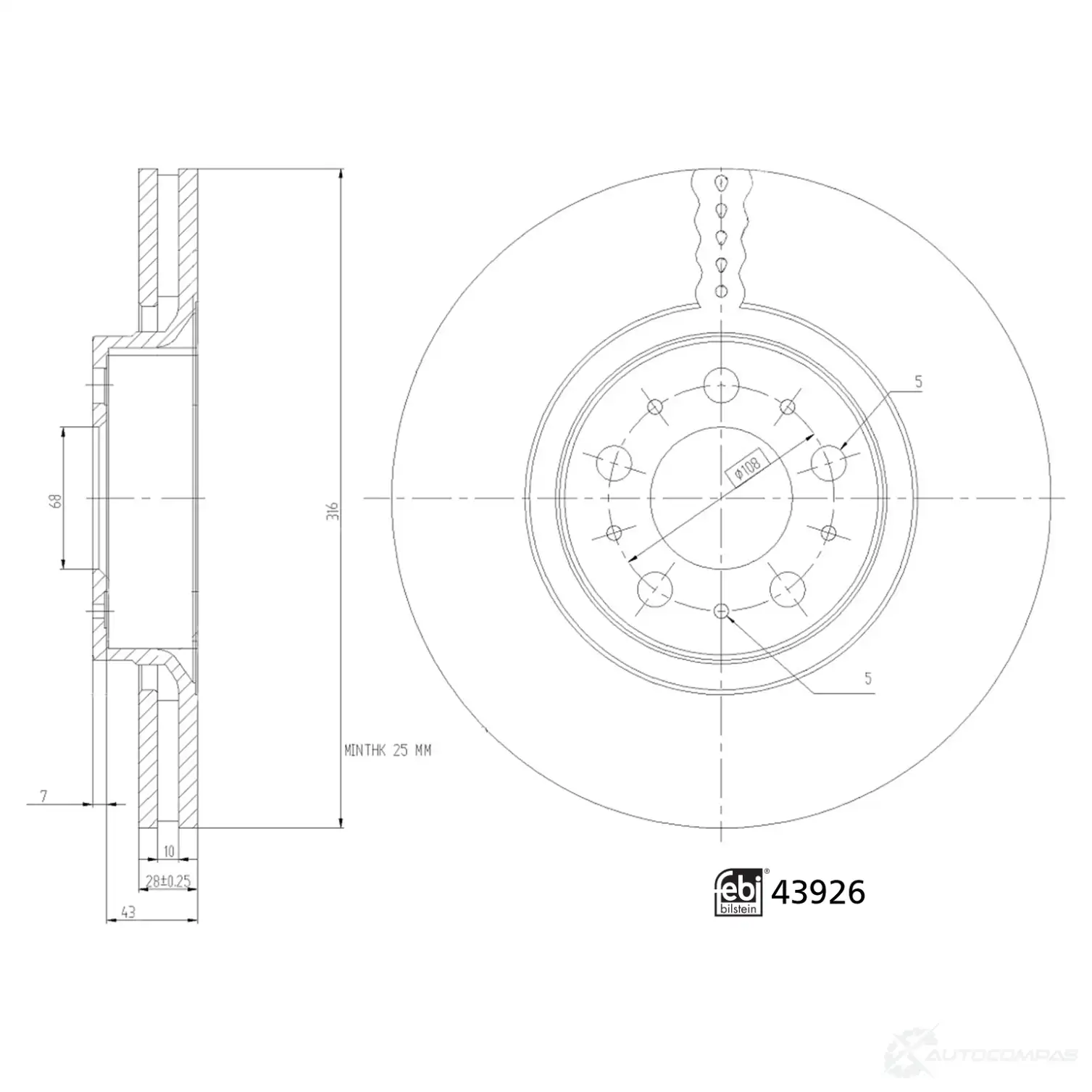 Тормозной диск FEBI BILSTEIN V HRSLL 1438331132 43926