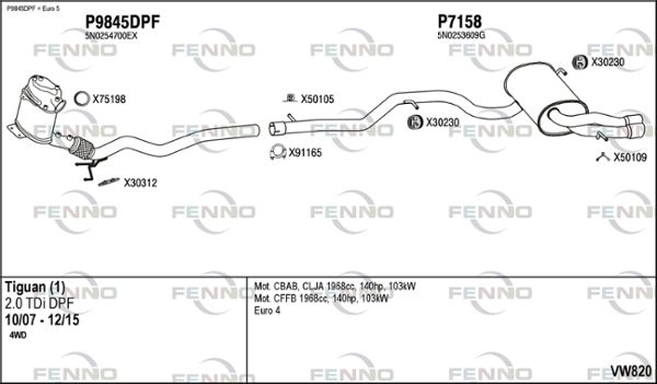 Выхлопная система FENNO 2904053 VW820 9O 02M7 изображение 0