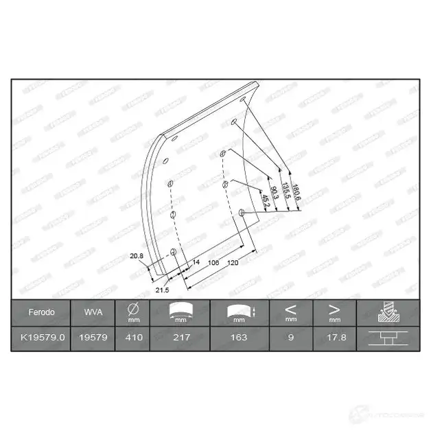 Накладки, башмаки тормозных колодок FERODO 19706 K19579.0-F3539 1957 9 722392 изображение 0