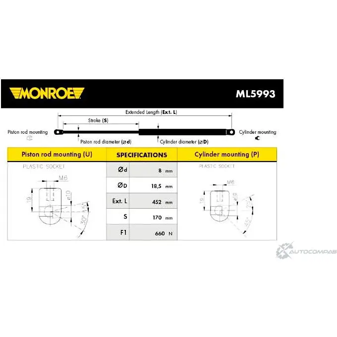 Амортизатор багажника MONROE 498303 ML5993 4 XRU7O 5412096456886