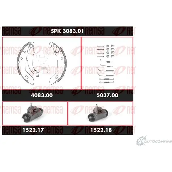 Тормозные колодки и цилиндры REMSA Q1CC2QT SPK 3083.01 SCA30830 1 1469336 изображение 0