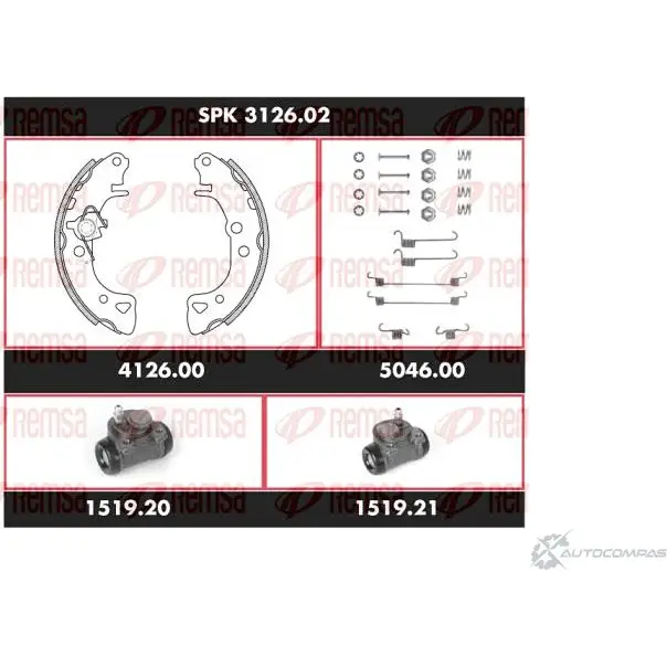 Тормозные колодки и цилиндры REMSA 1469368 S CA312602 SPK 3126.02 H6G7B изображение 0