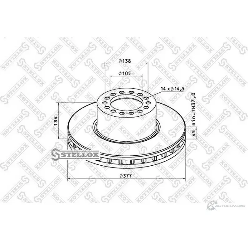 Тормозной диск STELLOX 4057276366015 D9MYJA 2 3626857 85-00727-SX изображение 0