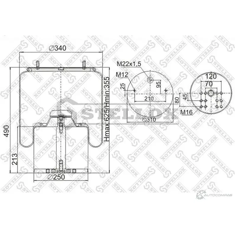 Пневмоподушка STELLOX 94 2MB 90-09423-SX 26H5A 214873025 - Изображение 1