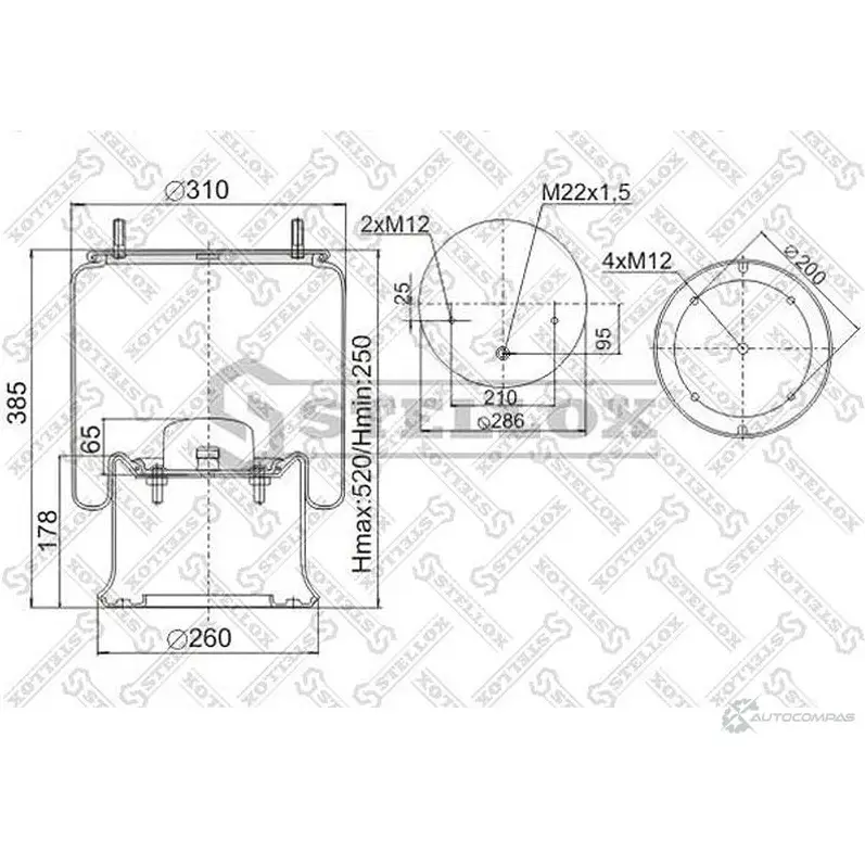 Пневмоподушка STELLOX 1R14-729 1D 28 A-10 90-40231-SX 3632407 - Изображение 1