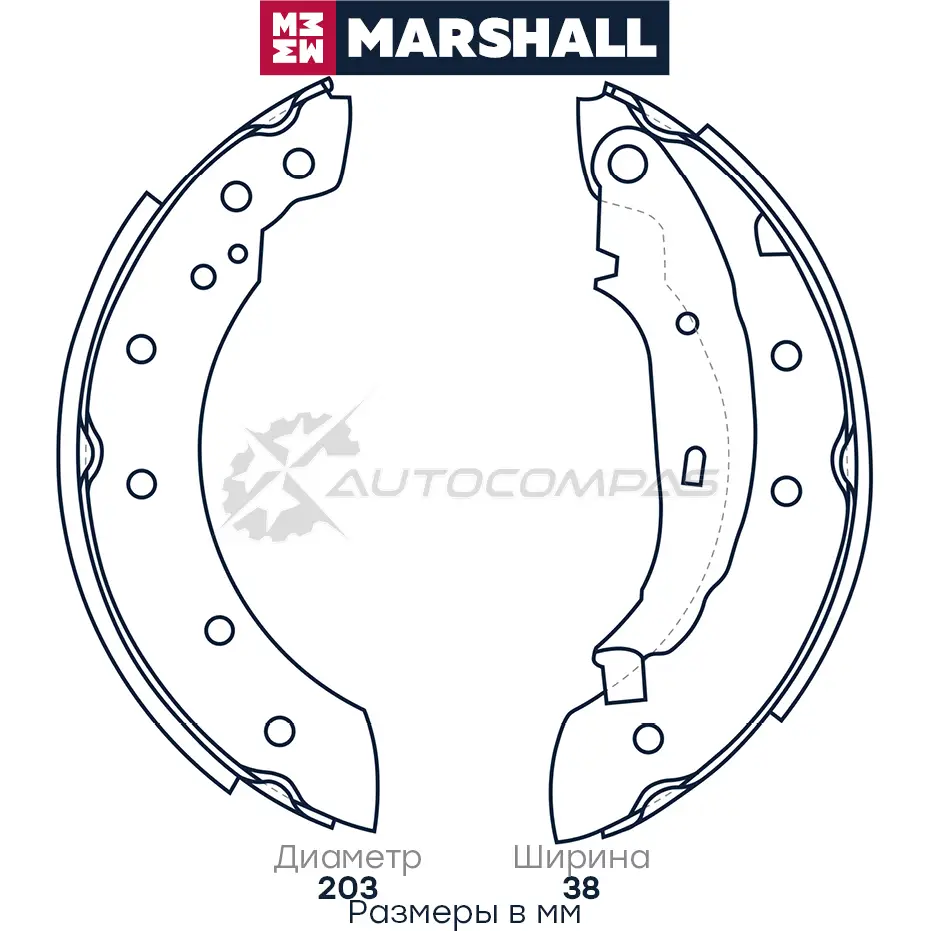 Тормозные колодки барабанные Renault Logan I 04-, Clio II 98-, Citroen Xsara 97-, Peugeot 206 02- MARSHALL Q EP79 M2520205 1437232511 изображение 0