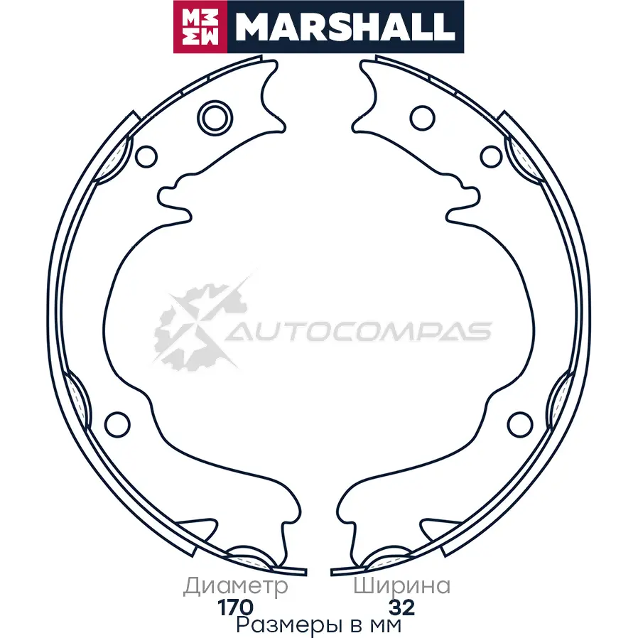 Тормозные колодки барабанные Subaru Forester I, II 97-, Legacy I-IV 89-, Outback II, III 00- MARSHALL 2ABT EO 1437232871 M2520237 - Изображение 1