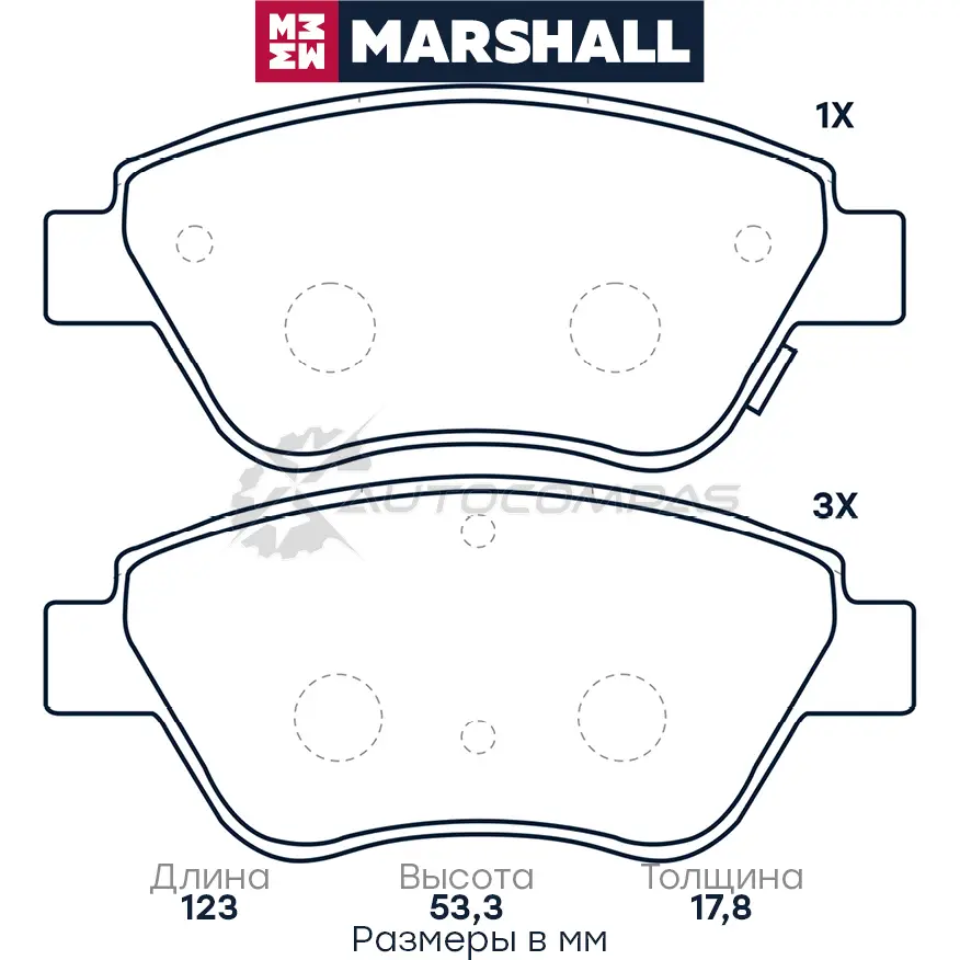 Тормозные колодки дисковые Fiat Doblo I 03-, Panda II 04-, Opel Adam 12-, Corsa D 06- MARSHALL N YMHNF 1437232605 M2624288 изображение 0