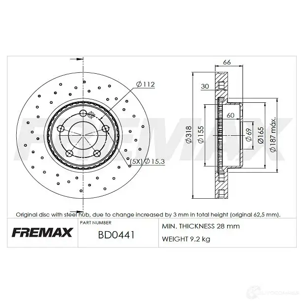 Тормозной диск FREMAX bd0441 1425083184 QL50 Y