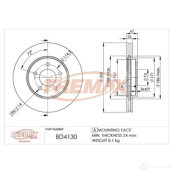 Тормозной диск FREMAX SJ 7AD4 bd4130 2886902 изображение 0