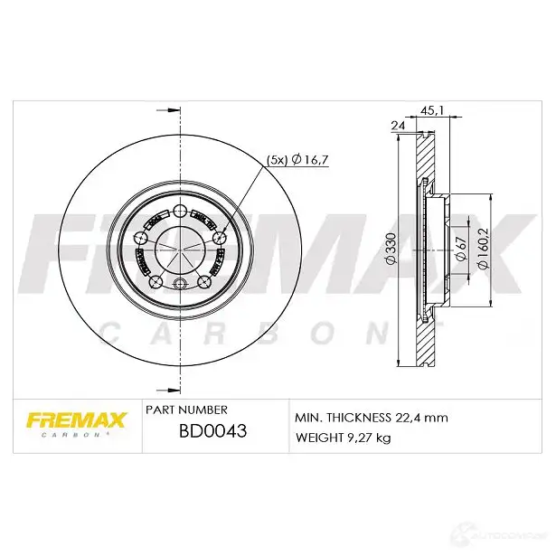 Тормозной диск FREMAX L QZHL 2886095 bd0043 изображение 0
