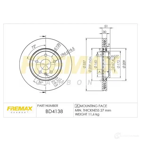 Тормозной диск FREMAX bd4138 2886904 3LF XMF9 изображение 0