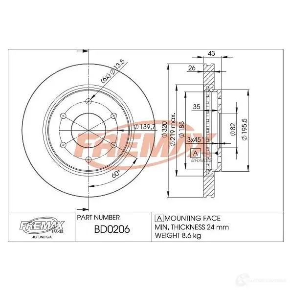 Тормозной диск FREMAX 2886137 KE ONR bd0206 изображение 0