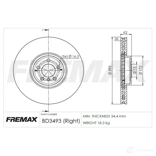 Тормозной диск FREMAX bd3493 E TVLNAH 1228740717