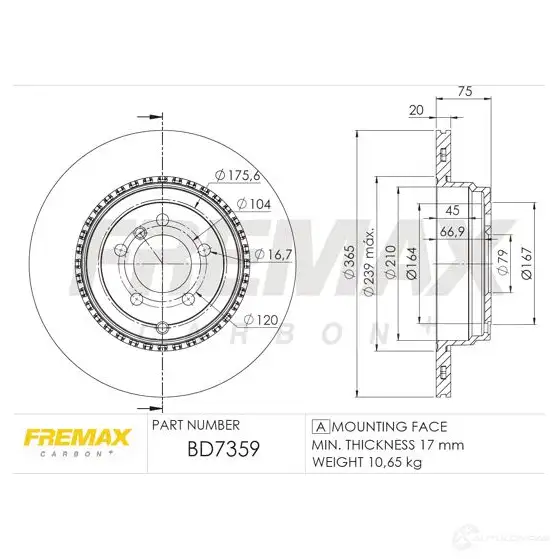 Тормозной диск FREMAX bd7359 2887571 5TTGQA F изображение 0