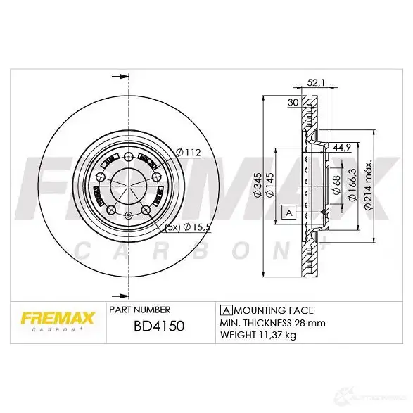 Тормозной диск FREMAX 2886907 7BKW1 QB bd4150 изображение 0