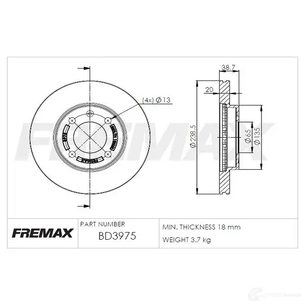 Тормозной диск FREMAX bd3975 QLV83 CE 2886823 изображение 0