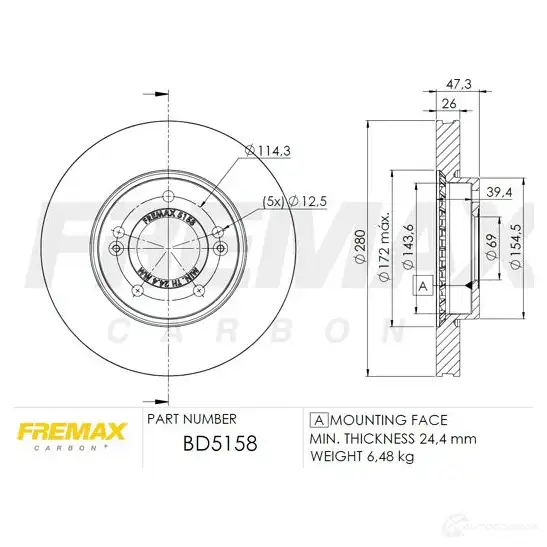 Тормозной диск FREMAX bd5158 I0T W2S 2887168 изображение 0